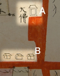 『高岡御旅屋桜馬場并字枇杷杉等御林所開拓地元分間絵図』（部分）高岡市立博物館所蔵（0515_070417-018a.jpg）